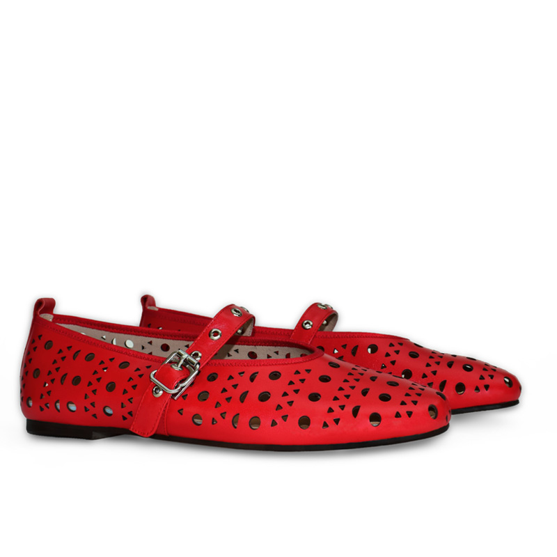 Violet leather flats in red