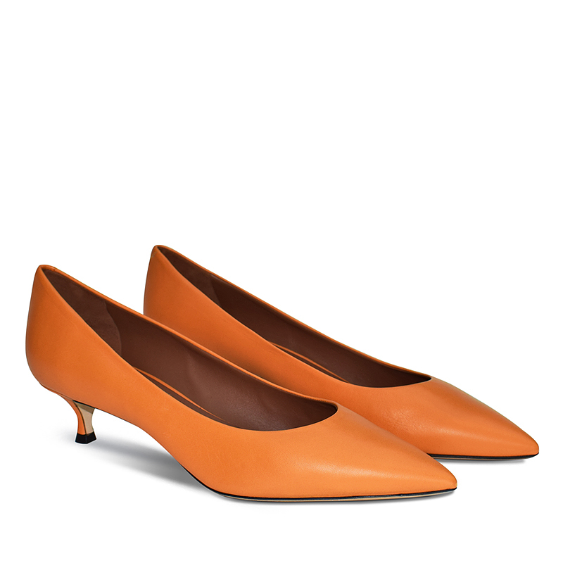 Kiki pointed toe kitten heel pumps in orange