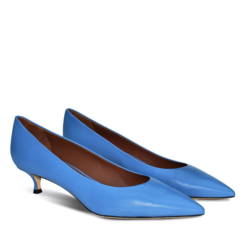 Kiki pointed toe kitten heel pumps in blue 