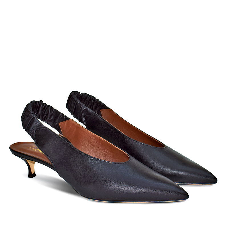 Minnie kitten heel sling leather pumps in black