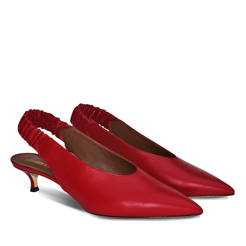 Minnie kitten heel sling leather pumps in red 