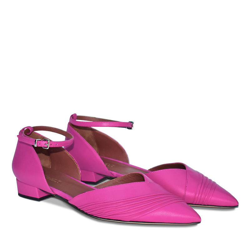 Princess ankle strap flats in fuchsia 