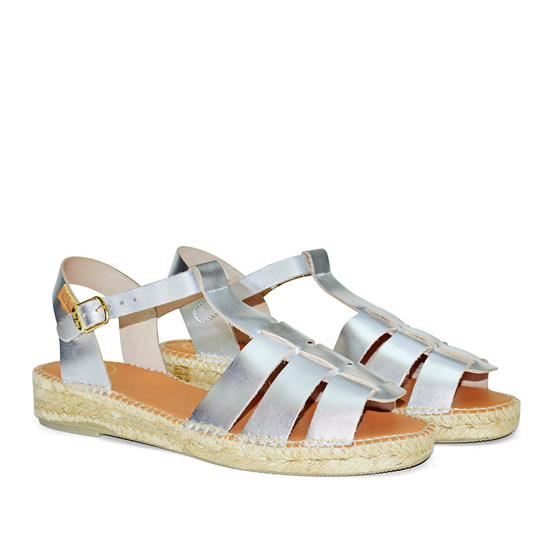 Emma espadrille sandals in silver metallic leather