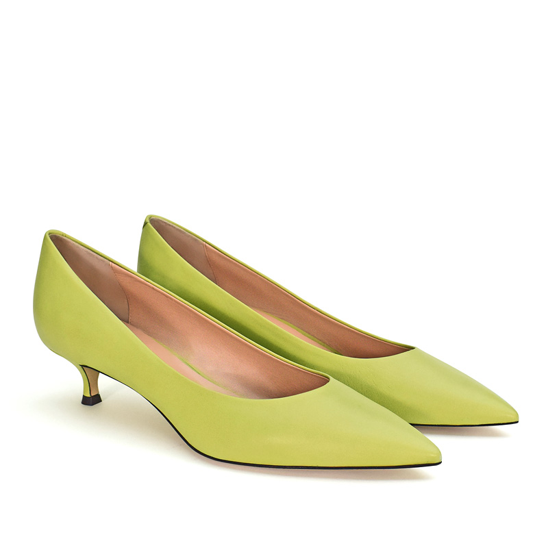 Kiki pointed toe kitten heel pumps in lime green